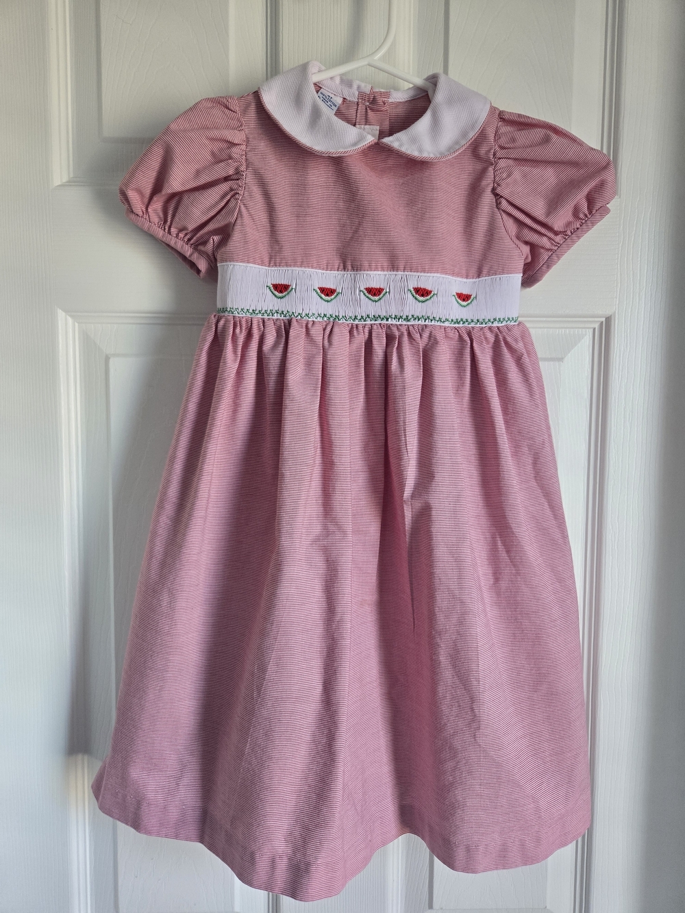 Red and White Striped Smocked Dress with Watermelon Embroidery 4T